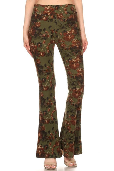 Green Floral Flared Pants