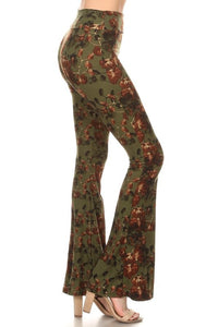 Green Floral Flared Pants