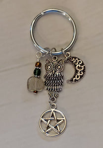 Silver Owl Laboradite Charm Key Ring