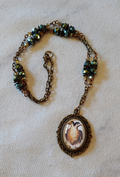 Two Headed Birdie Cameo Necklace