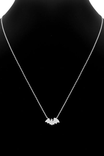 Tiny Brushed Silver Bat Necklace