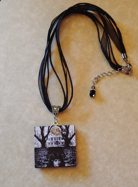 Wooden Tile Necklace - Haunted Moon
