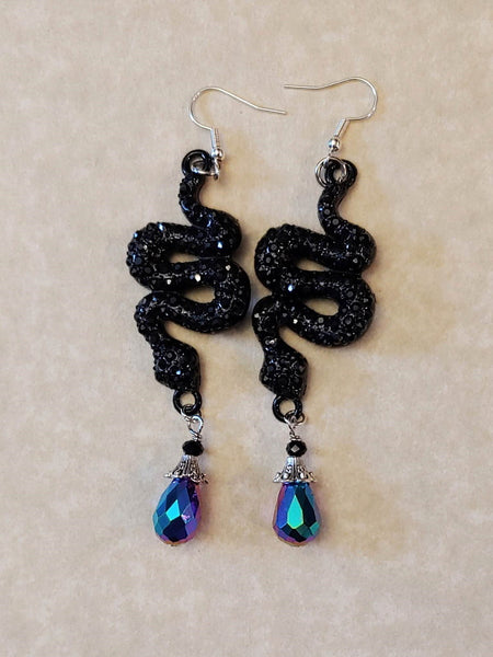 Black Sparkling Snake Earrings