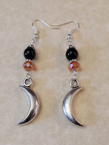 Crescent Moon Obsidian Earrings