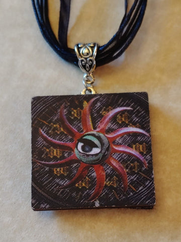 Wooden Tile Necklace - Eye of the Sun