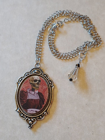 Victorian Skeleton Cameo Pendant - Red