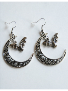 Crescent Moon Bat Earrings